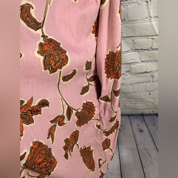 Knox Rose Berry Pink Floral Puff Sleeve Tassel Tie Cottagecore Boho Mini Dress L - Picture 5 of 10